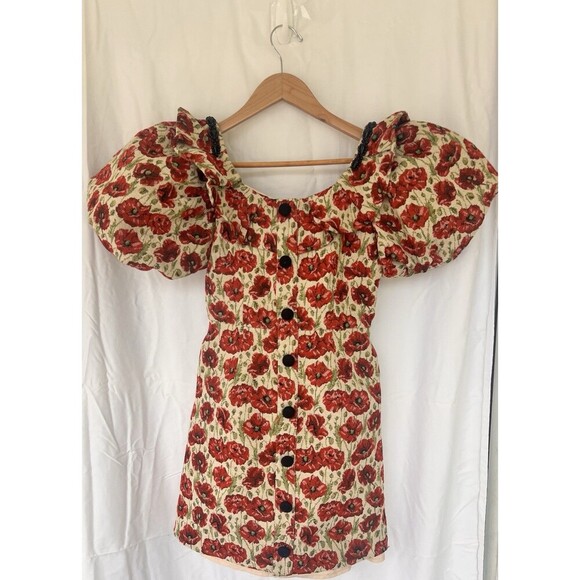 Sister Jane Shirley Poppy Tapestry Dress Puff Sleeve Mini Garden Cottage Prairie - Picture 4 of 11